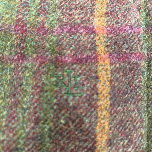 Vintage Lauren Ralph Lauren Petite Tweed Tartan Lamb Wool Leather Elbow Womens M - Picture 6 of 14